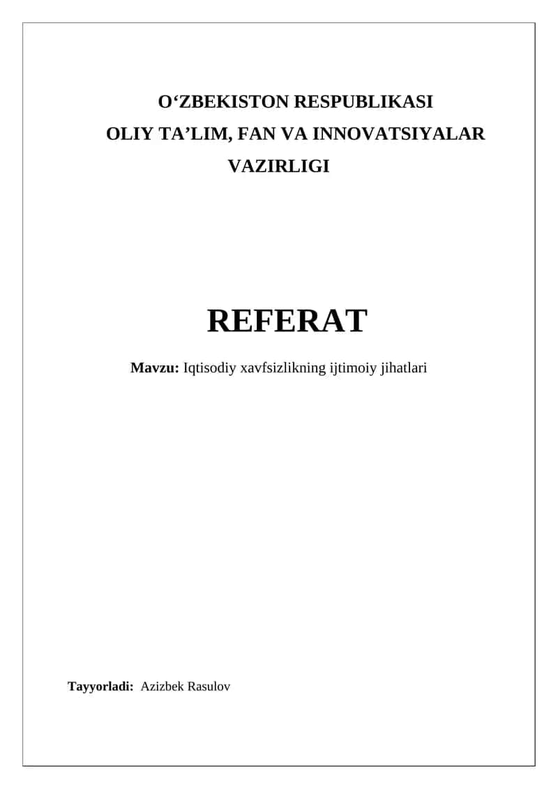 Iqtisodiy xavfsizlikning ijtimoiy jihatlari