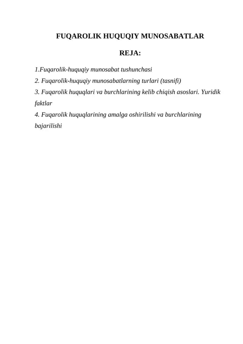Fuqarolik-huquqiy munosabatlar