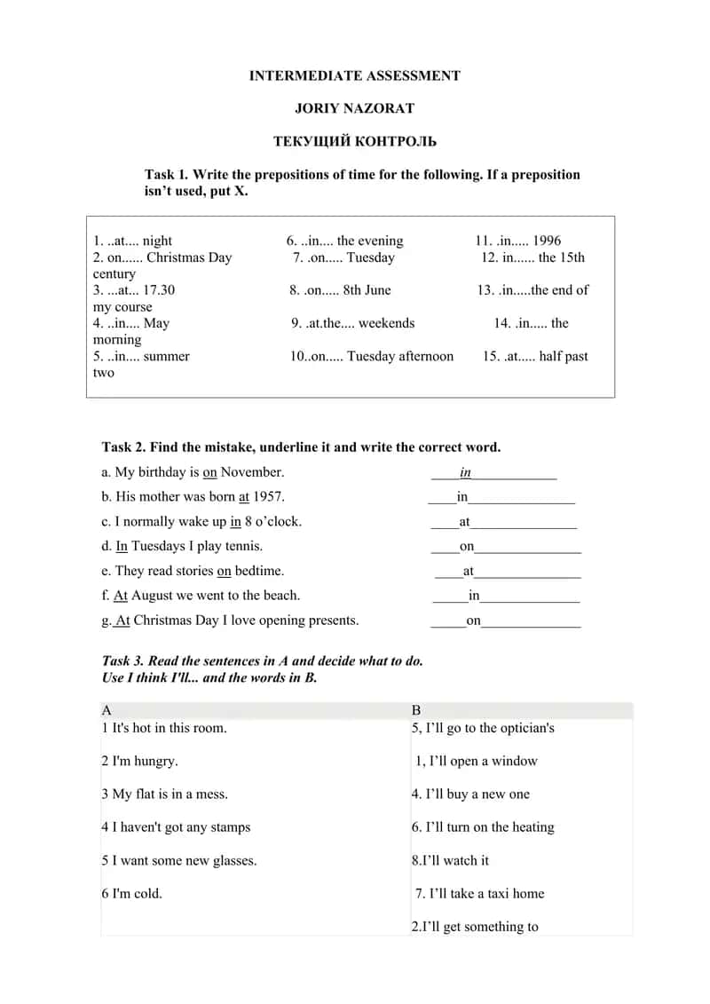 INTERMEDIATE ASSESSMENT