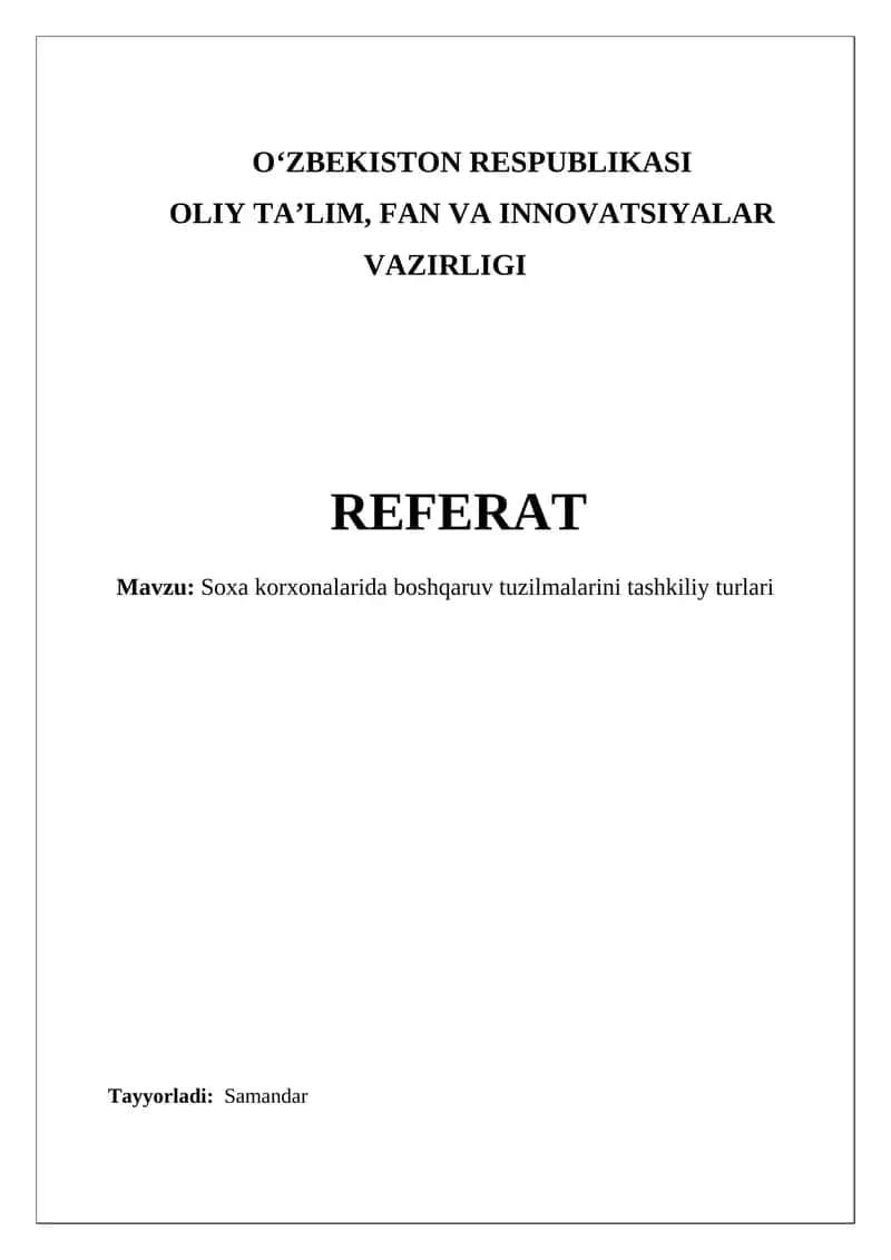 Soxa korxonalarida boshqaruv tuzilmalarini tashkiliy turlari