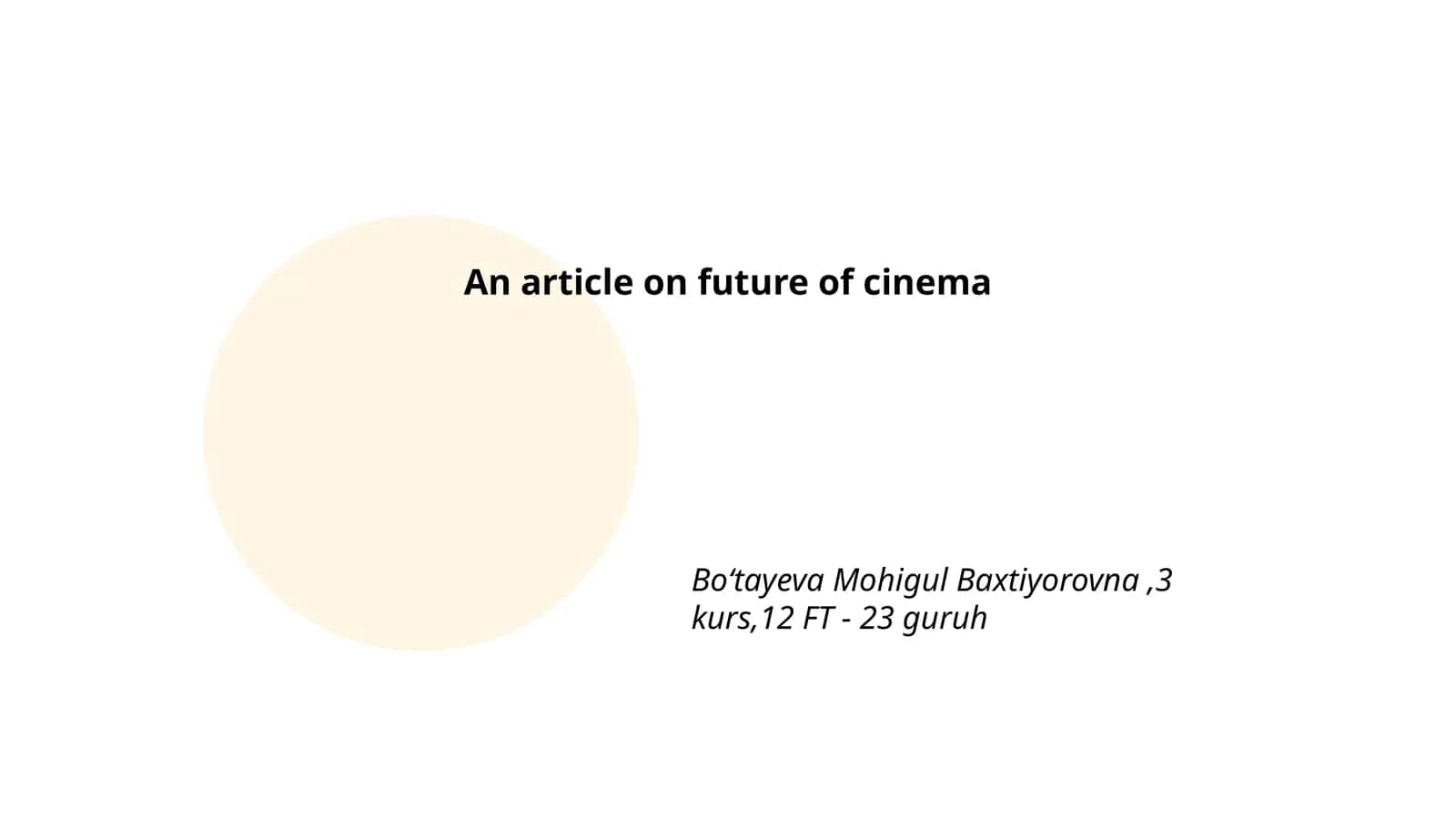 Article on Future of Cinema