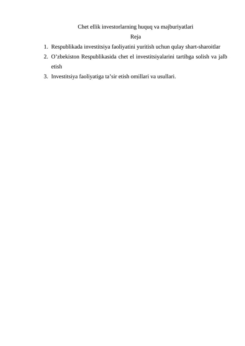 Investitsiya Faoliyatini Yuritish