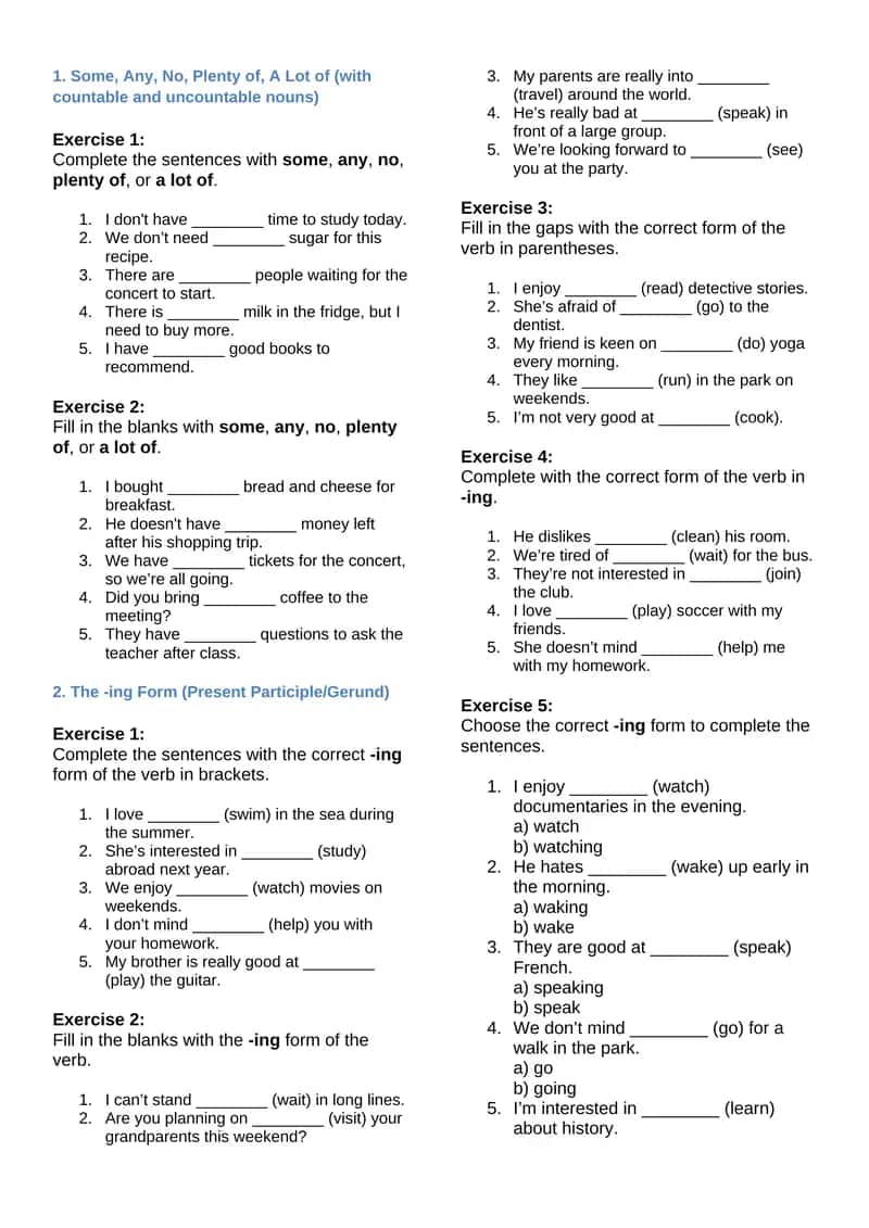 vocabulary and grammar quiz