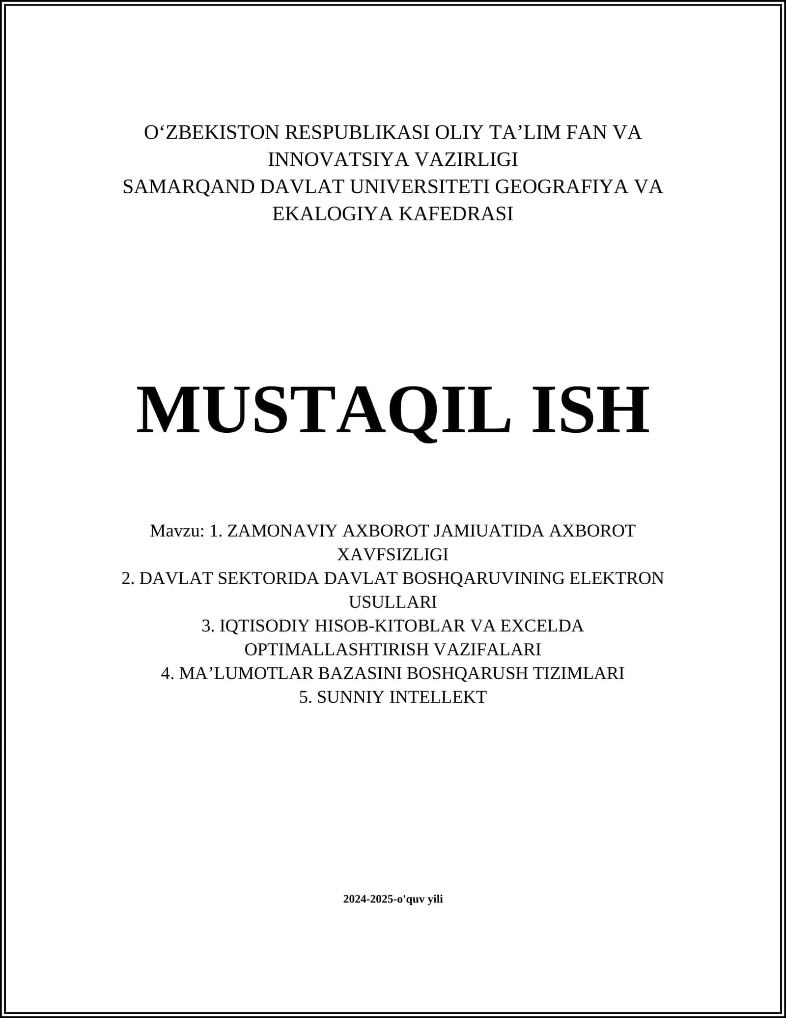 Zamonavi axborot xavfsizligining asosiy tushunchalari