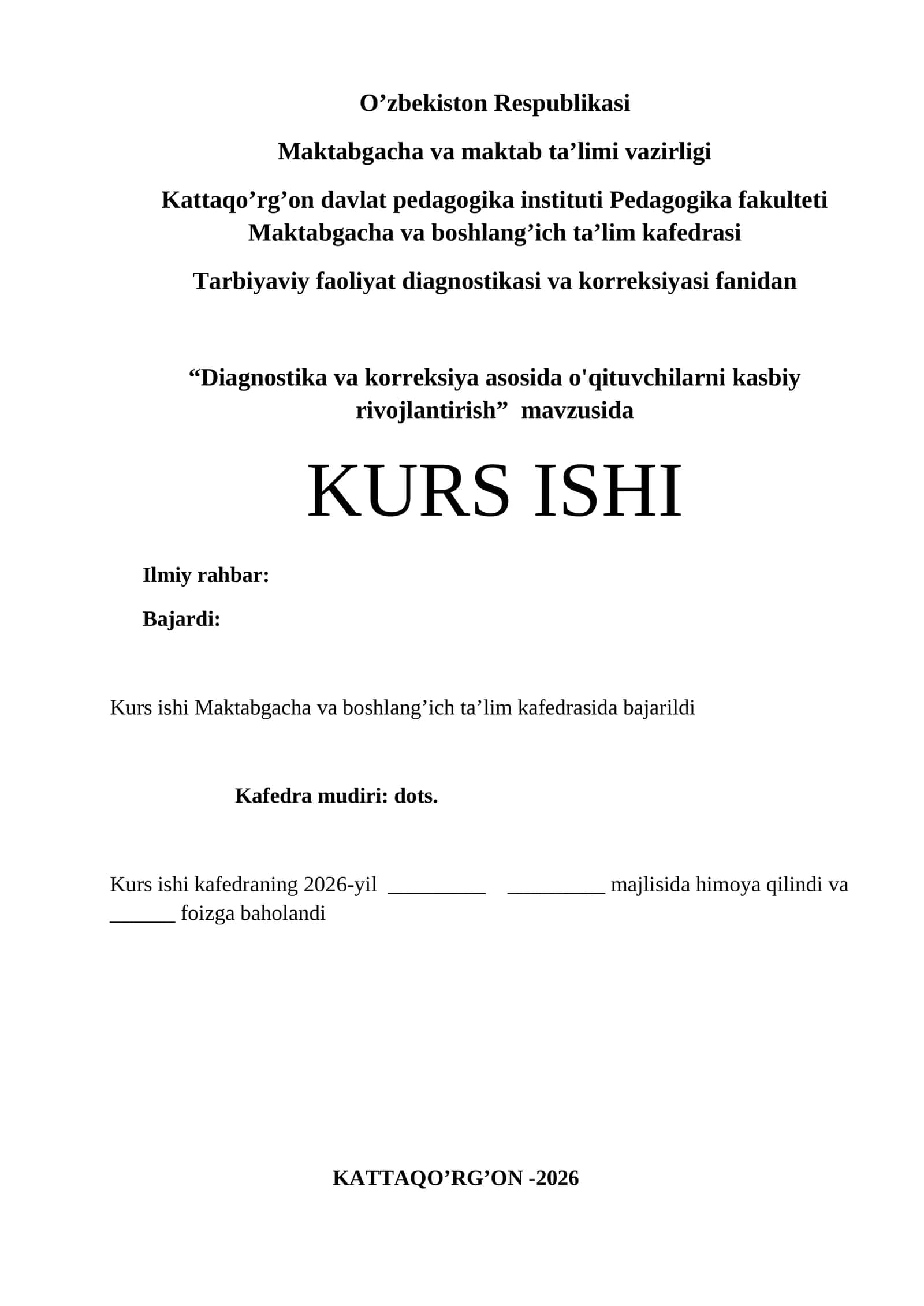 Diagnostika va korreksiya asosida o'qituvchilarni kasbiy rivojlantirish