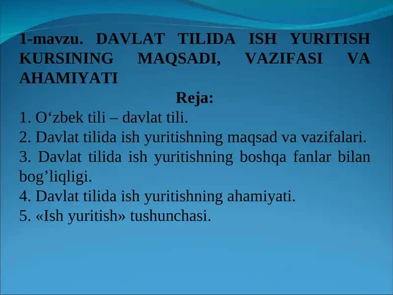 DAVLAT TILIDA ISH YURITISHKURSI