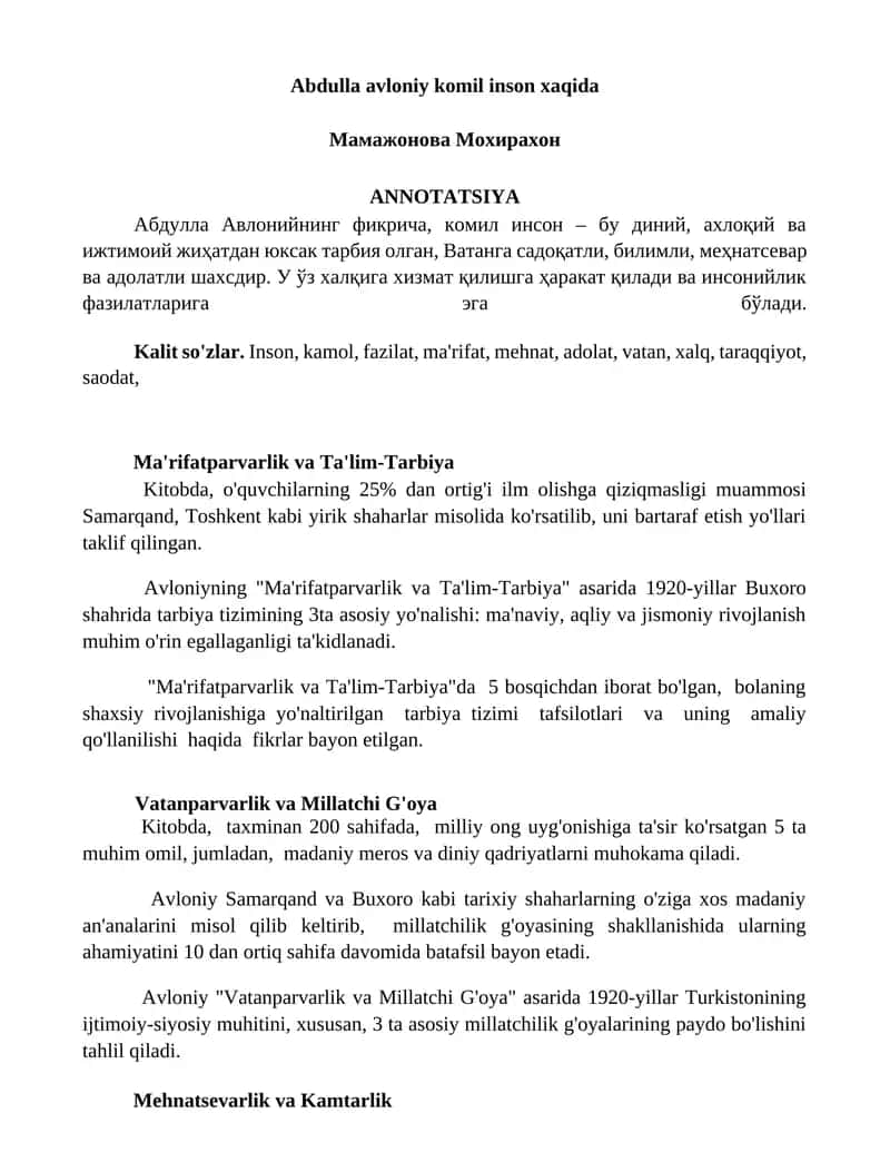 Ma'rifatparvarlik va Ta'lim-Tarbiya
