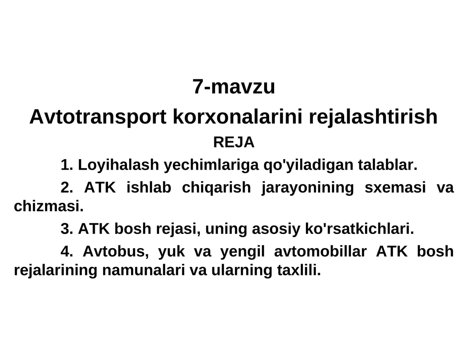 Avtotransport korxonalarini rejalashtirish