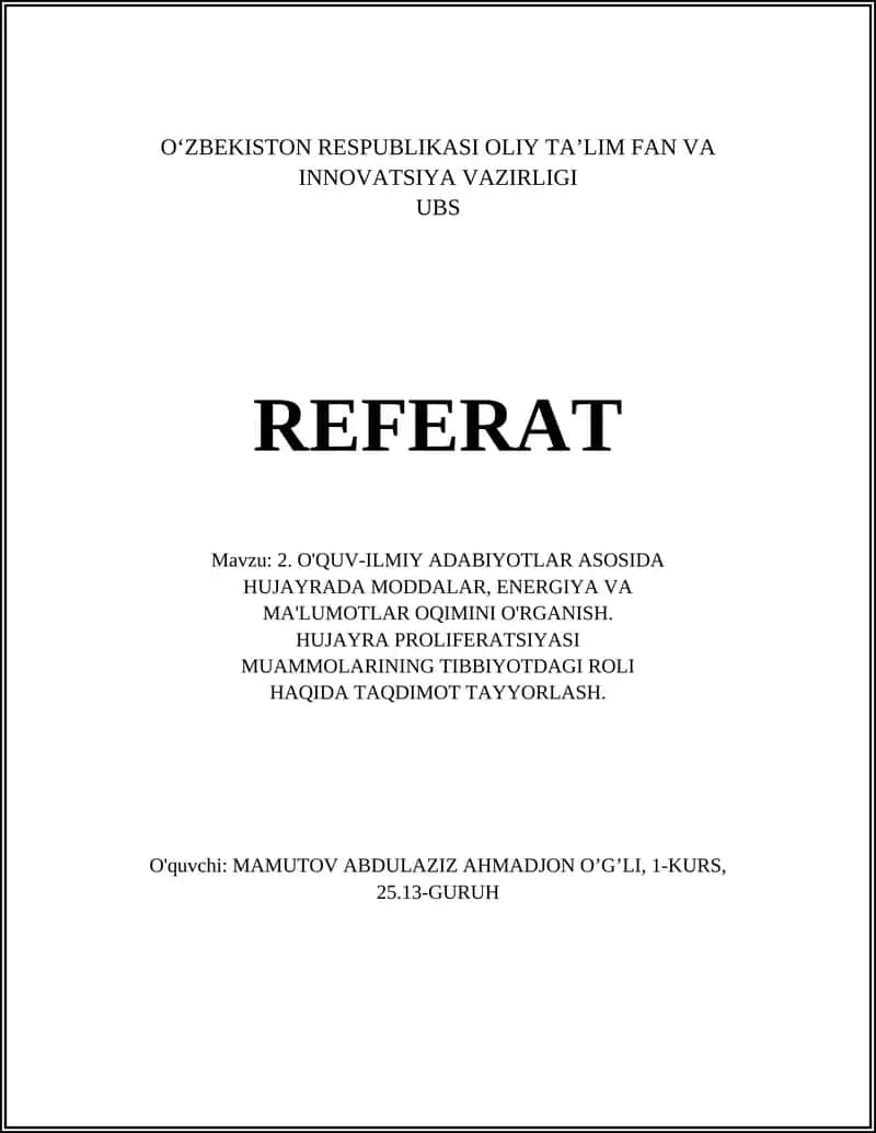 Hujayrada Moddalar Oqimi