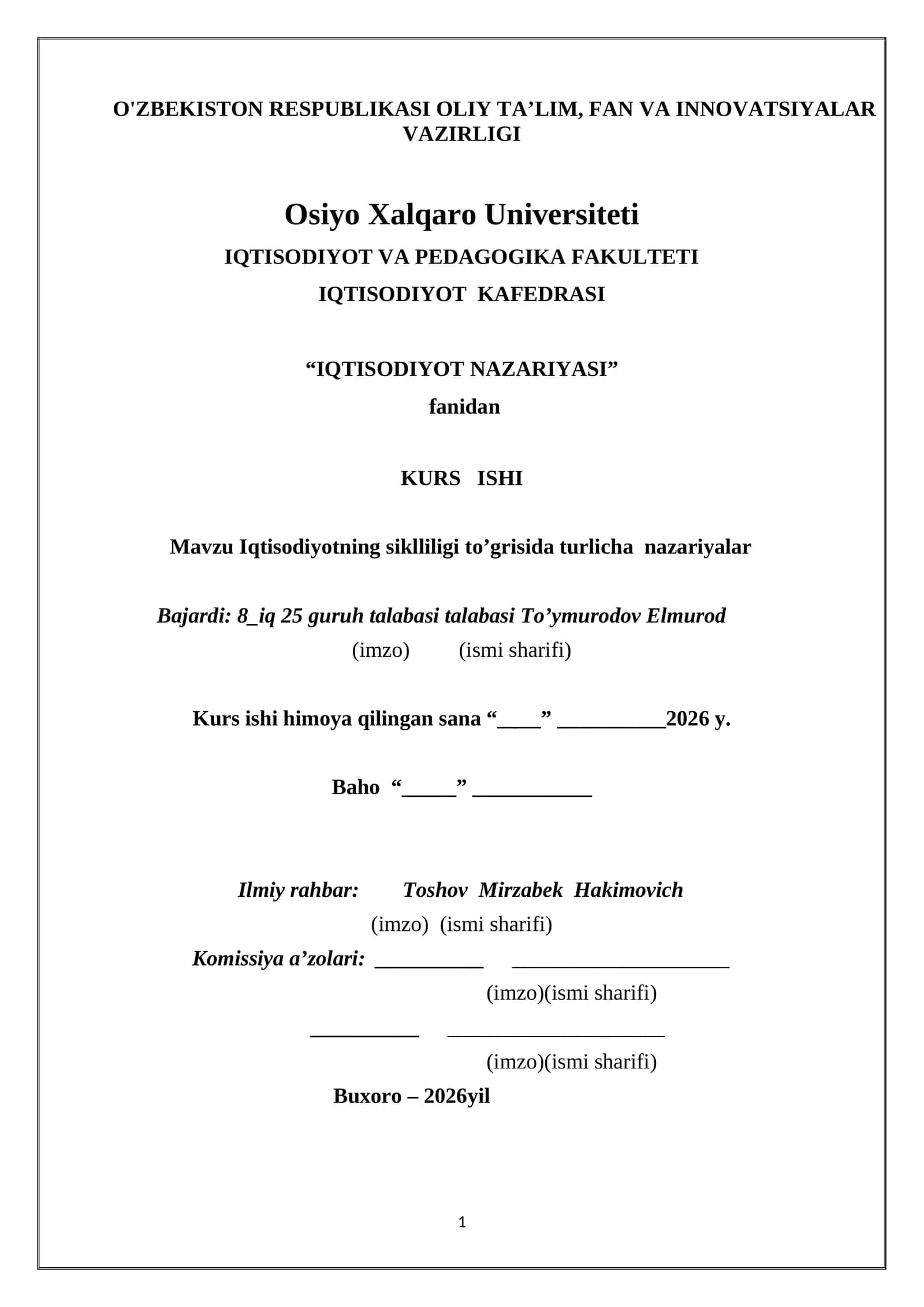 Iqtisodiyotning siklliligi to’grisida turlicha nazariyalar