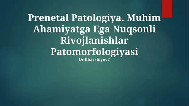 Prenetal Patologiya. Muhim Ahamiyatga Ega Nuqsonli Rivojlanishlar Patomorfologiyasi