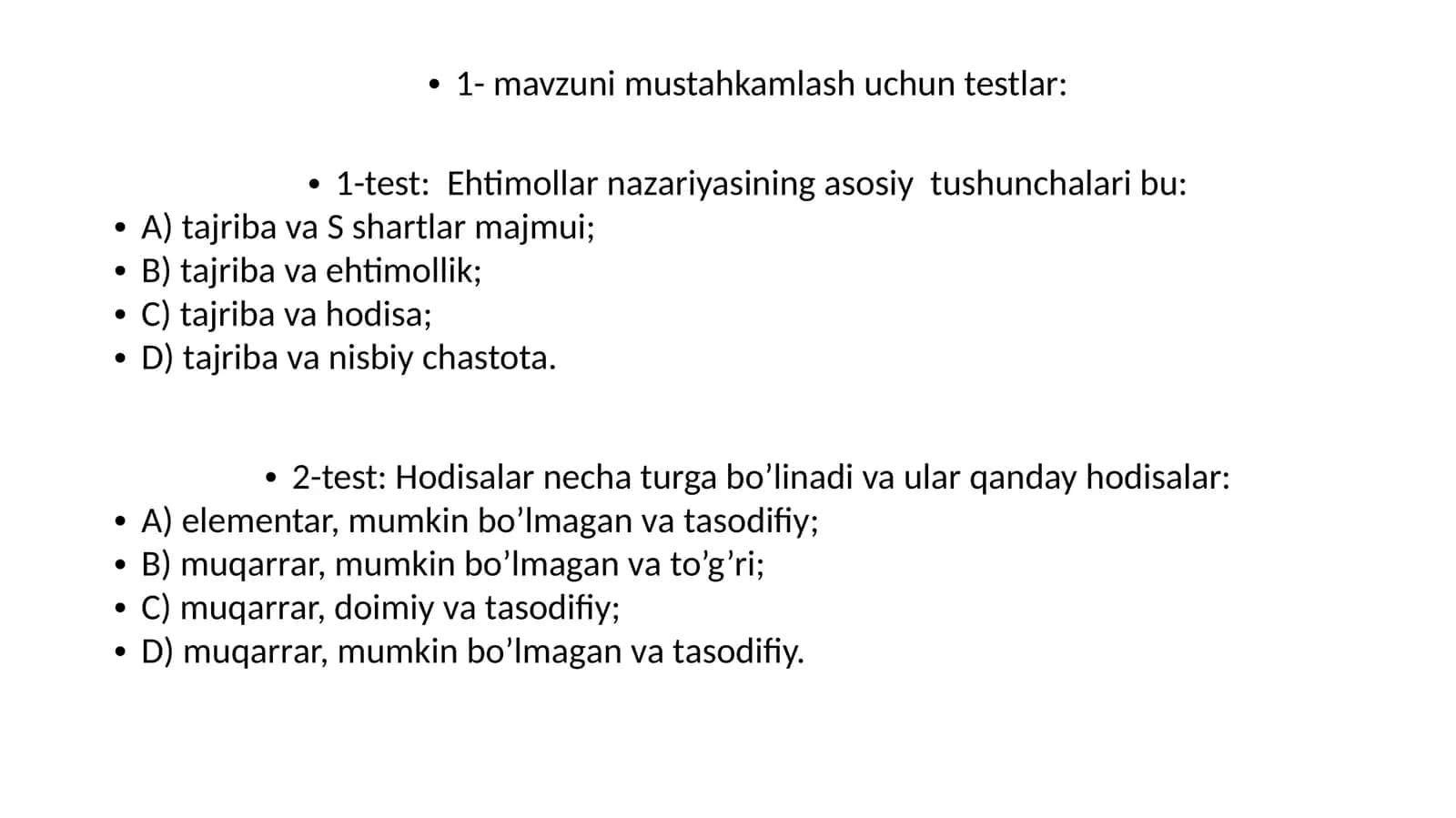Testlar. 1-Test
