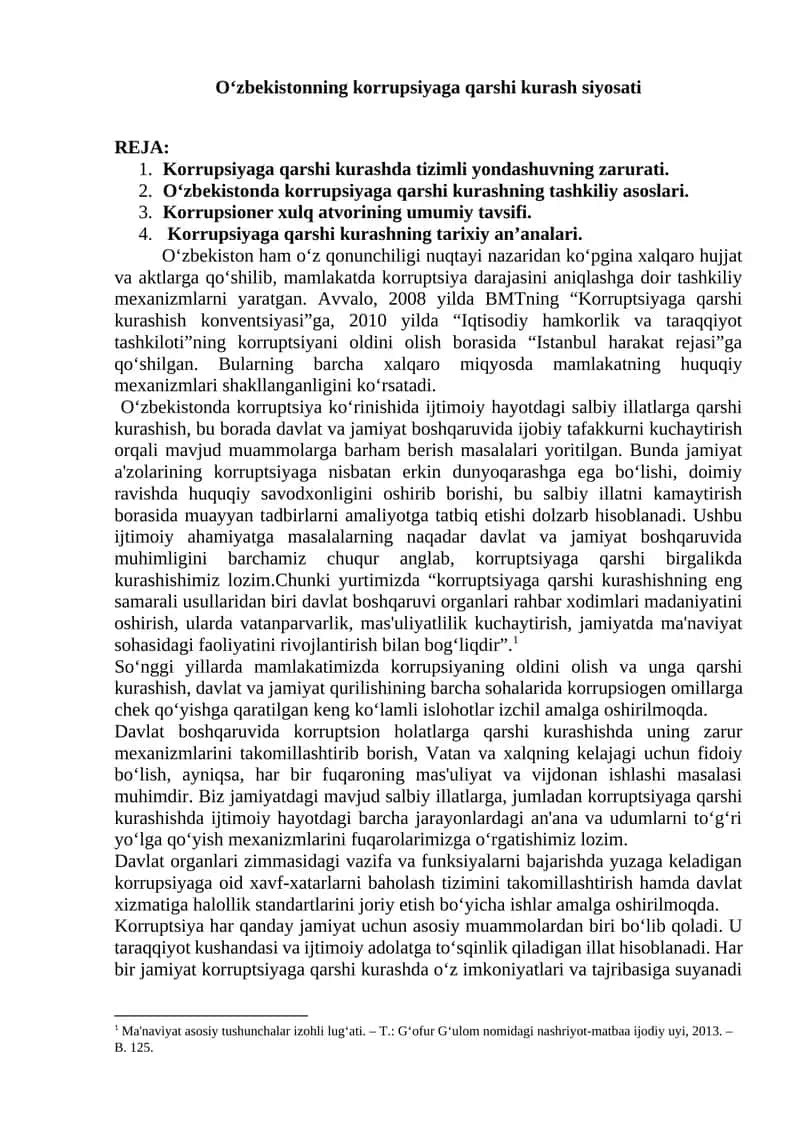 O‘zbekistonning korrupsiyaga qarshi kurash siyosati