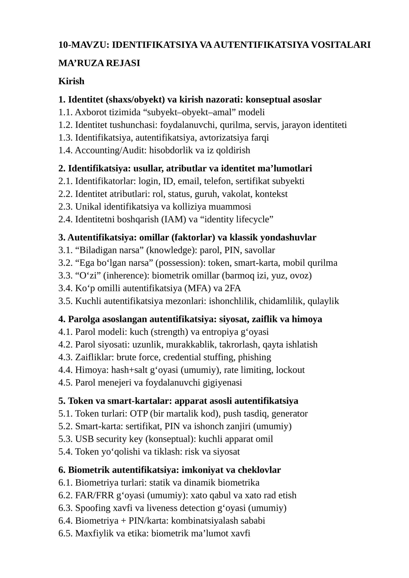 IDENTIFIKATSIYA VA AUTENTIFIKATSIYA VOSITALARI
