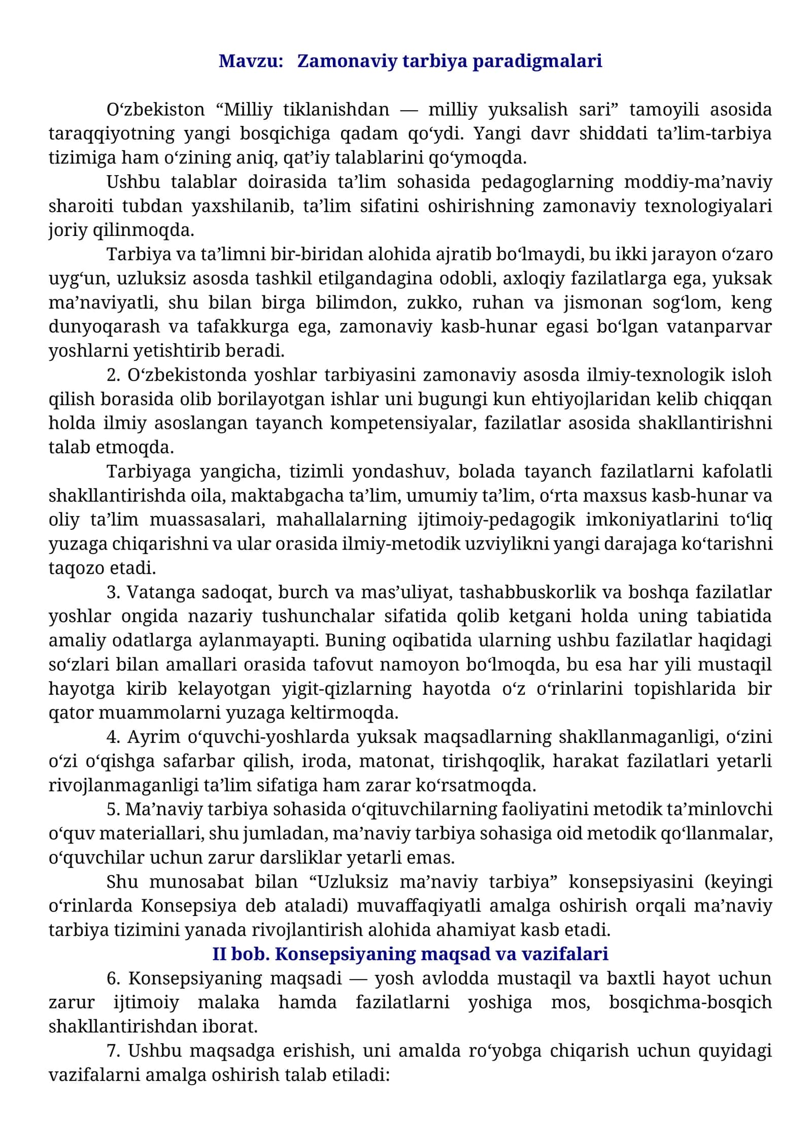 Zamonaviy tarbiya paradigmalari