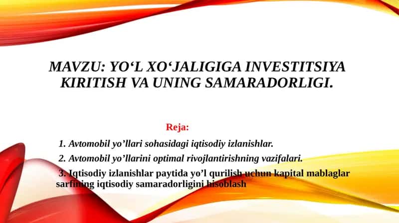 Avtomobil yo’llarini qurish va rekonstruksiya qilishning bosh va regional sxemalari