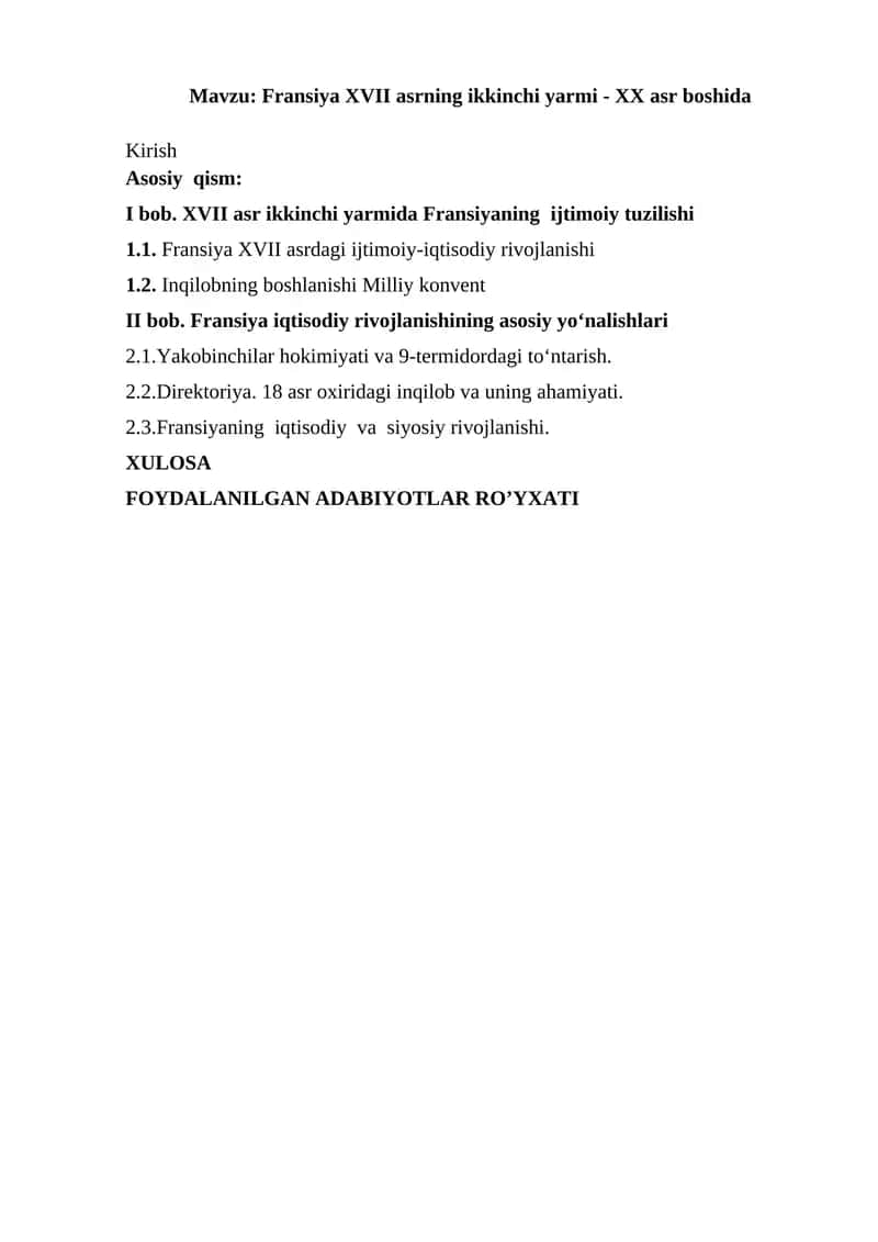 Fransiya XVII asrning ikkinchi yarmi - XX asr boshida