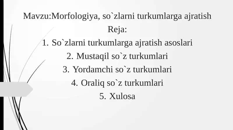 Morfologiya, so'zlar niturkumlarga ajratish