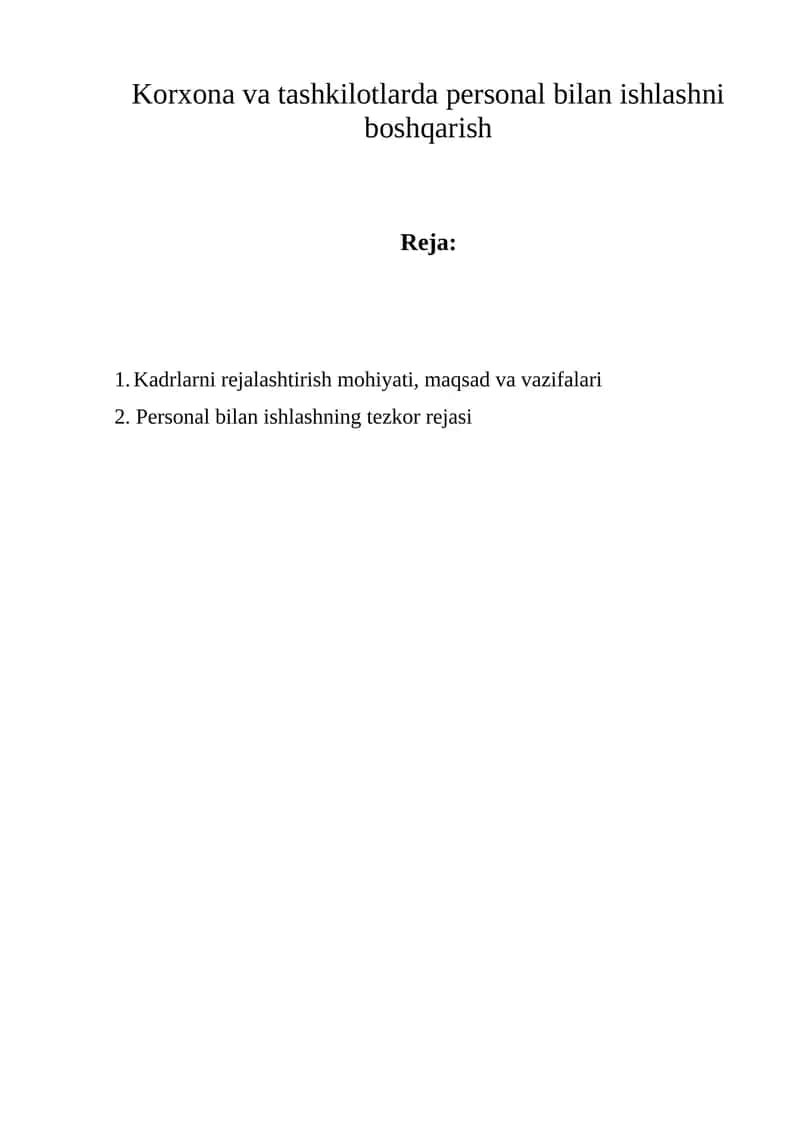 Personal bilan ishlashni boshqarish
