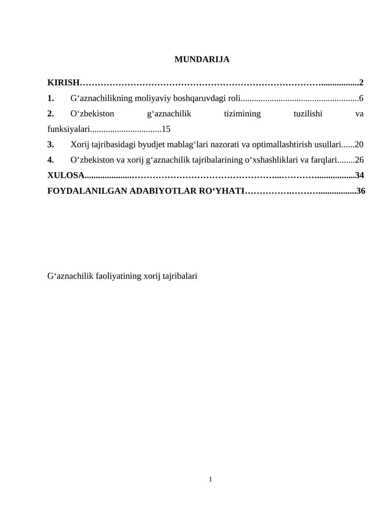 Gʻaznachilik faoliyatining xorij tajribalari