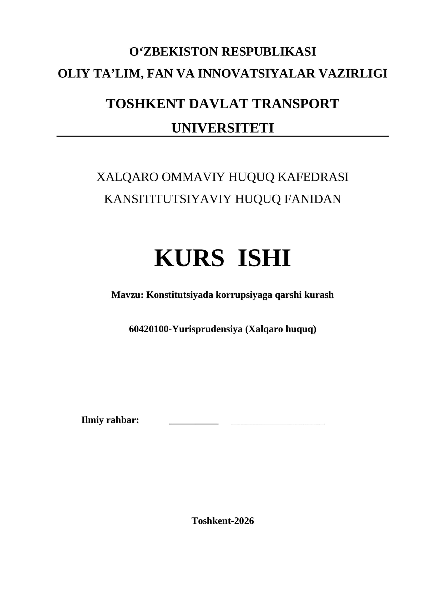 Konstitutsiyada korrupsiyaga qarshi kurash kurs ishi