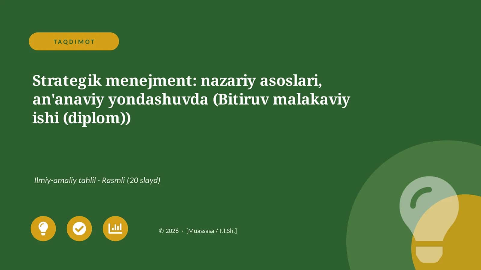 Strategik menejment: nazariy asoslari, an'anaviy yondashuvda (Bitiruv malakaviy ishi (diplom))