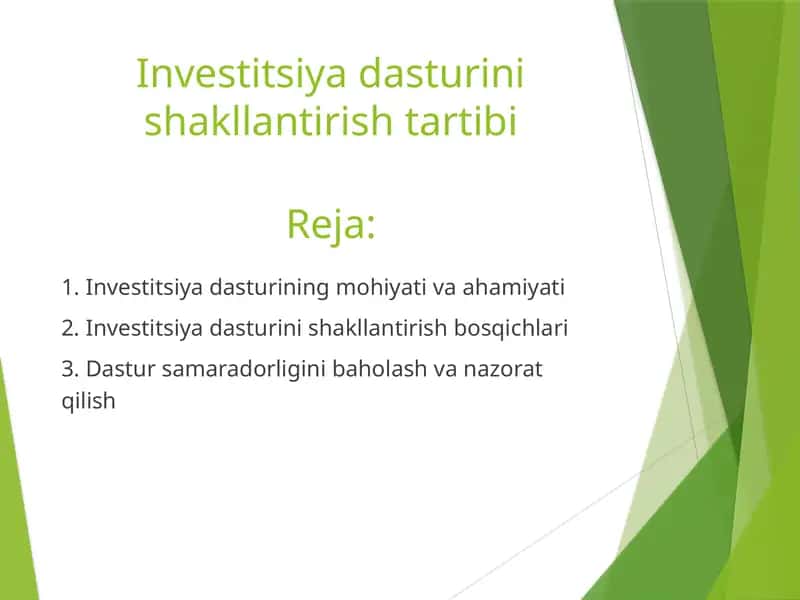 Investitsiya dasturini shakllantirish tartibi