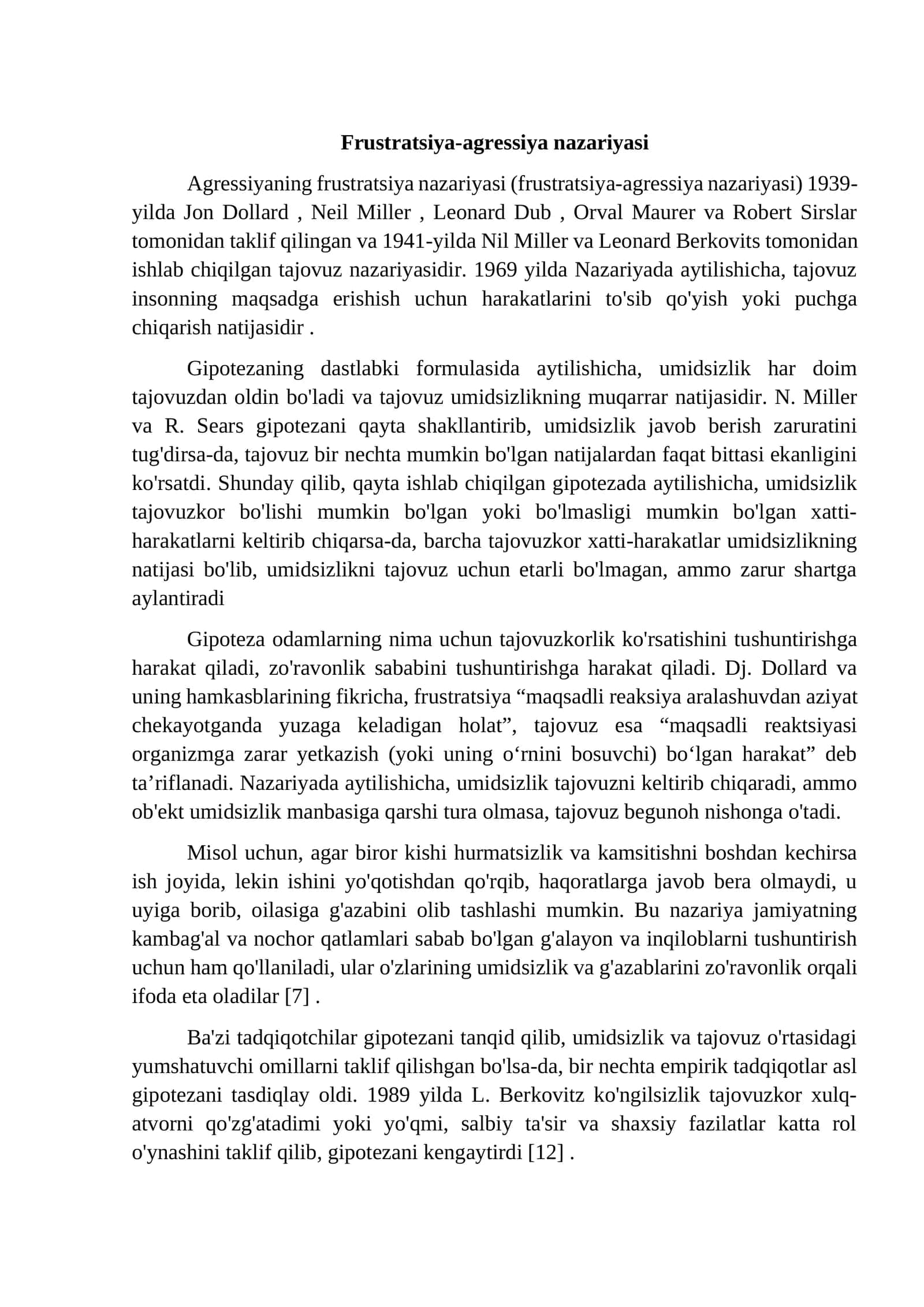 Frustratsiya-agressiya nazariyasi