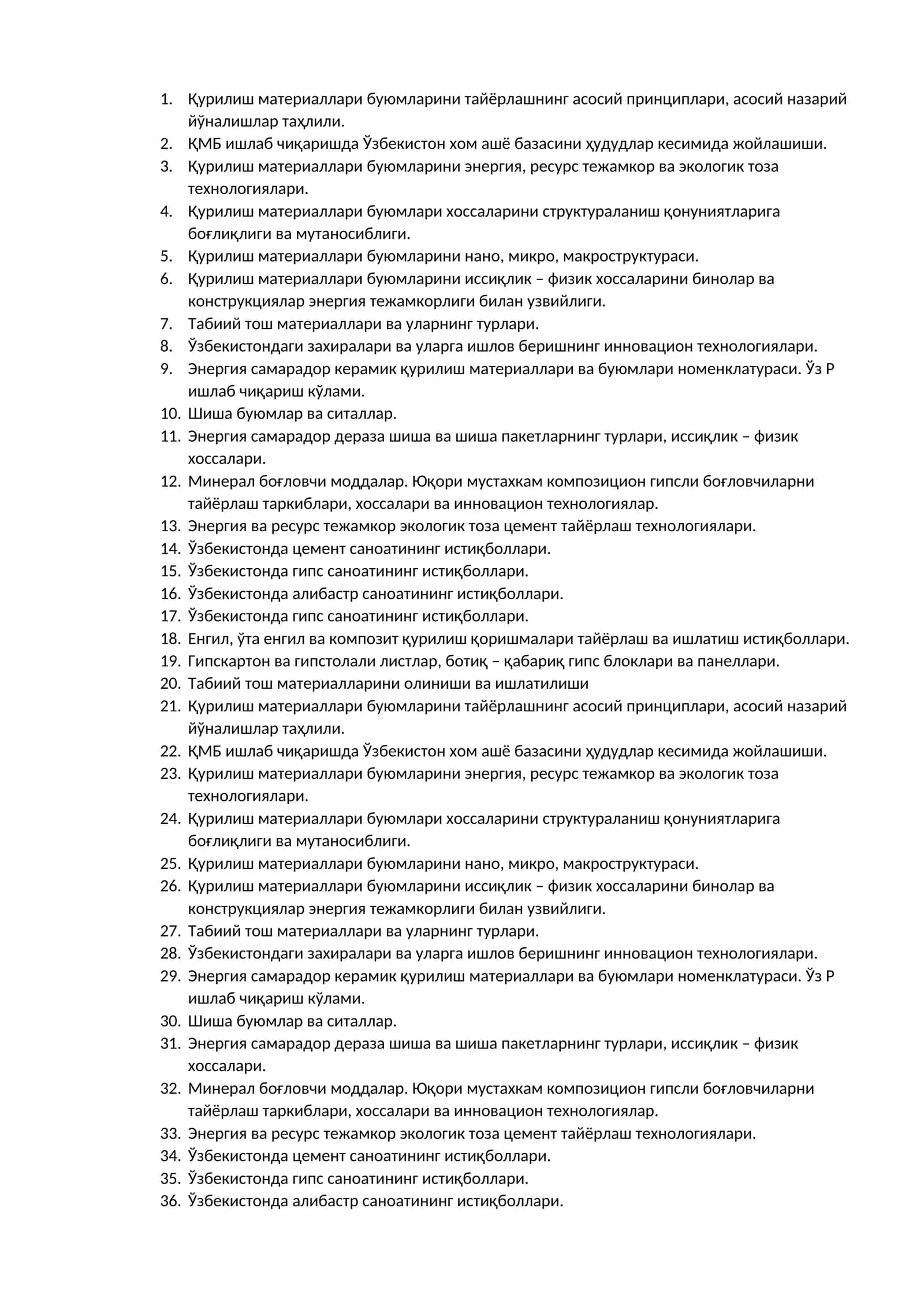 Қурилиш материаллари буюмларини тайёрлашнинг асосий принциплари, асосий назарий йўналишлар таҳлили