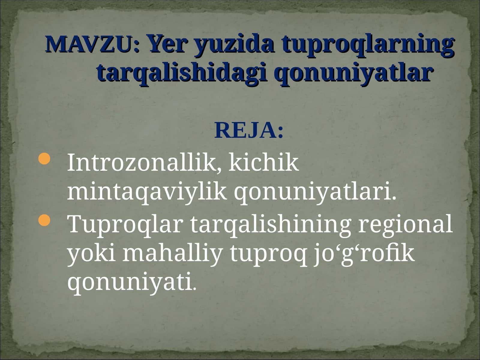 Yer yuzida tuprоqlarning tarqalishidagi qоnuniyatlar