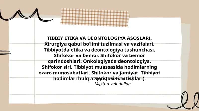 TIBBIY ETIKA VA DEONTOLOGIYA ASOSLARI