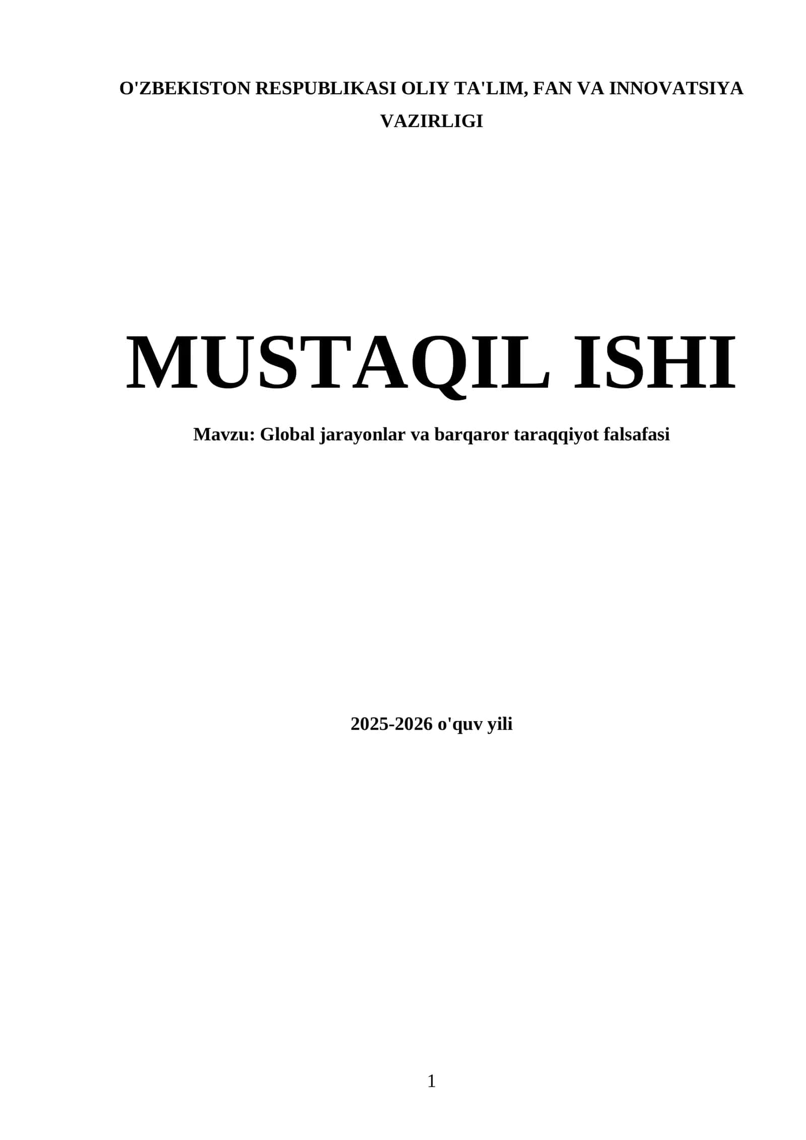 Global jarayonlar va barqaror taraqqiyot falsafasi