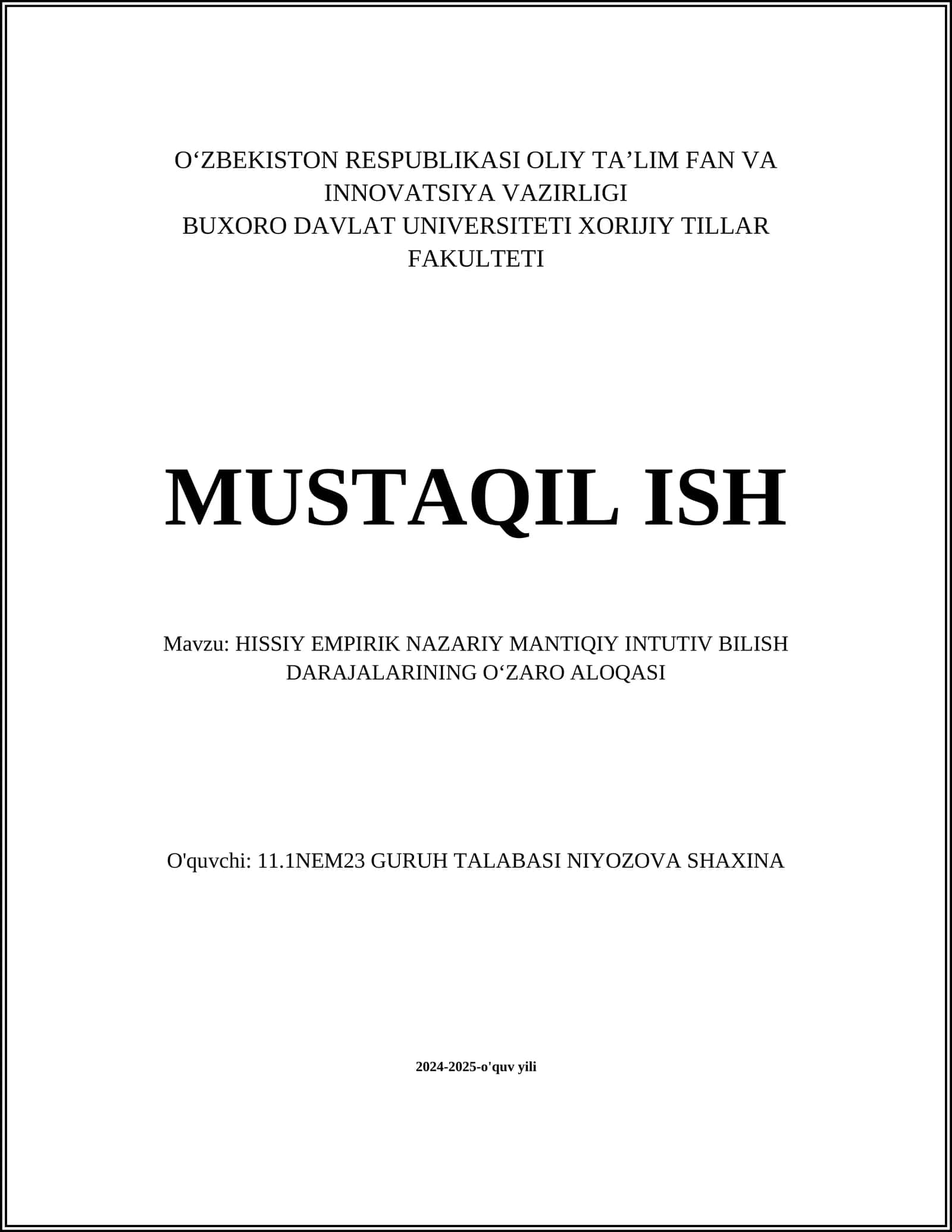 HISSIY EMPIRIK NAZARIY MANTIQIY INTUTIV BILISH DARAJALARINING OʻZARO ALOQASI