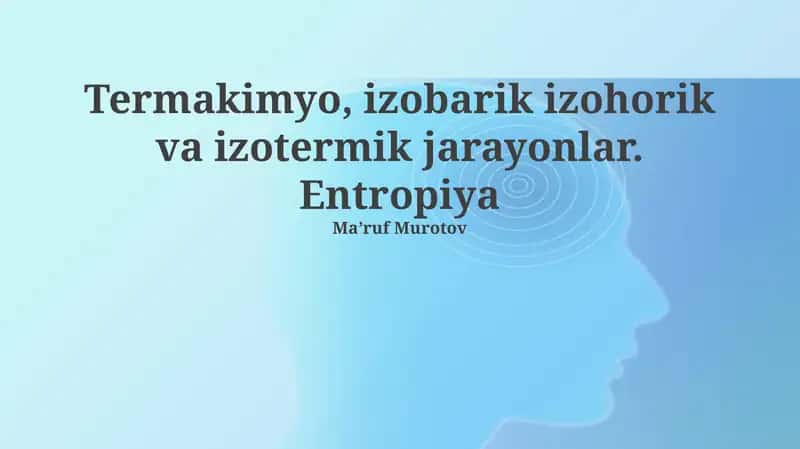 Termakimyo, izobarik izohorik va izotermik jarayonlar. Entropiya