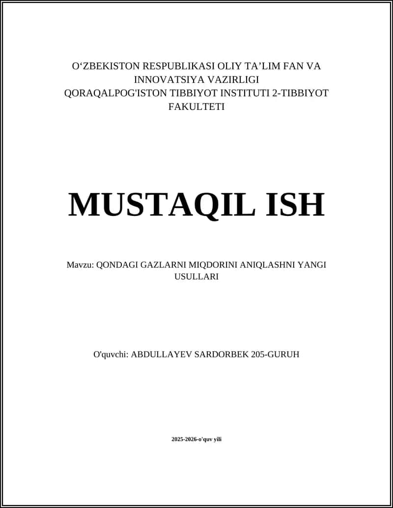 QONDAGI GAZLARNI MIQDORINI ANIQLASHNI YANGI USULLARI