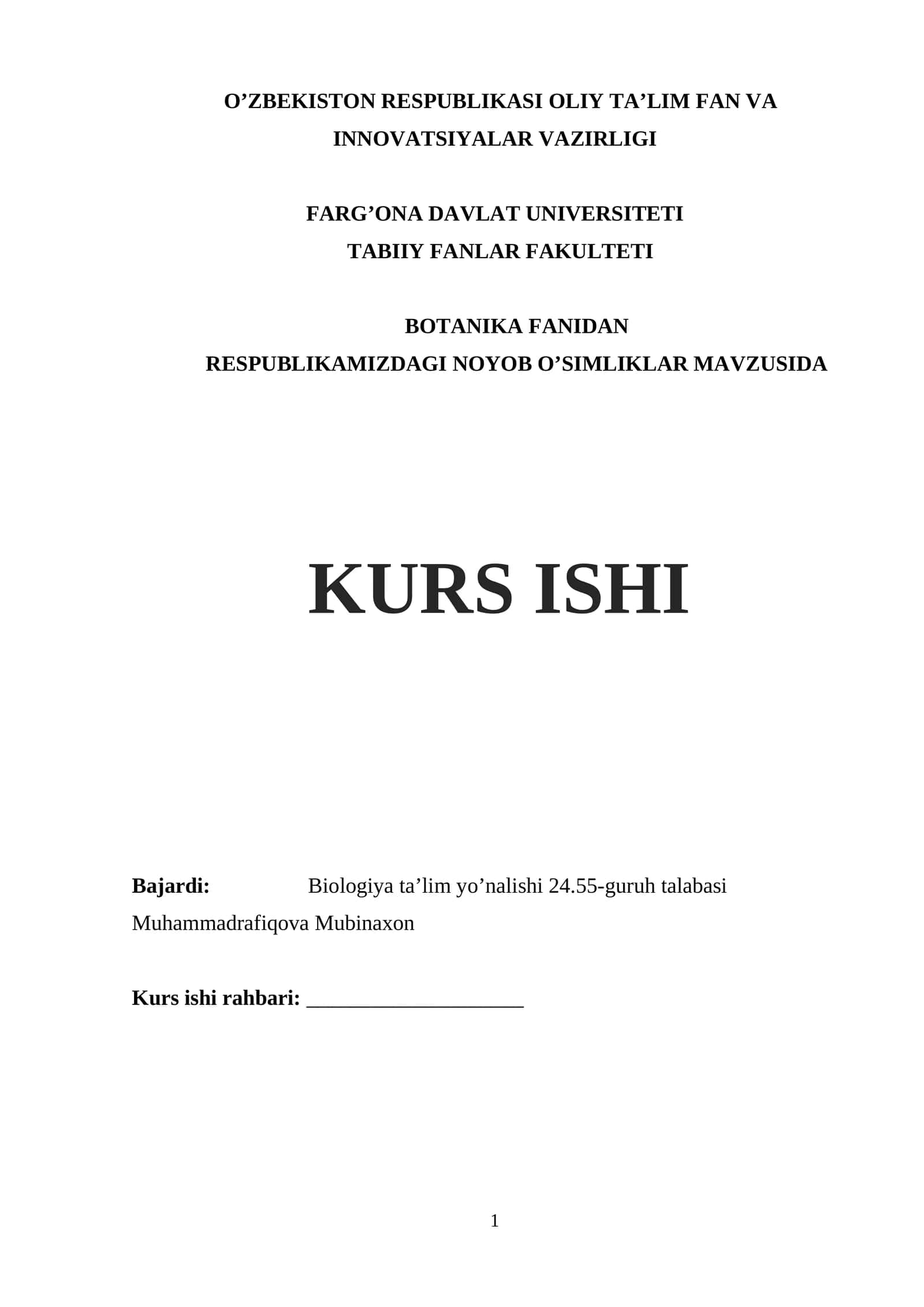 RESPUBLIKAMIZDAGI NOYOB O’SIMLIKLAR MAVZUSIDA KURS ISHI