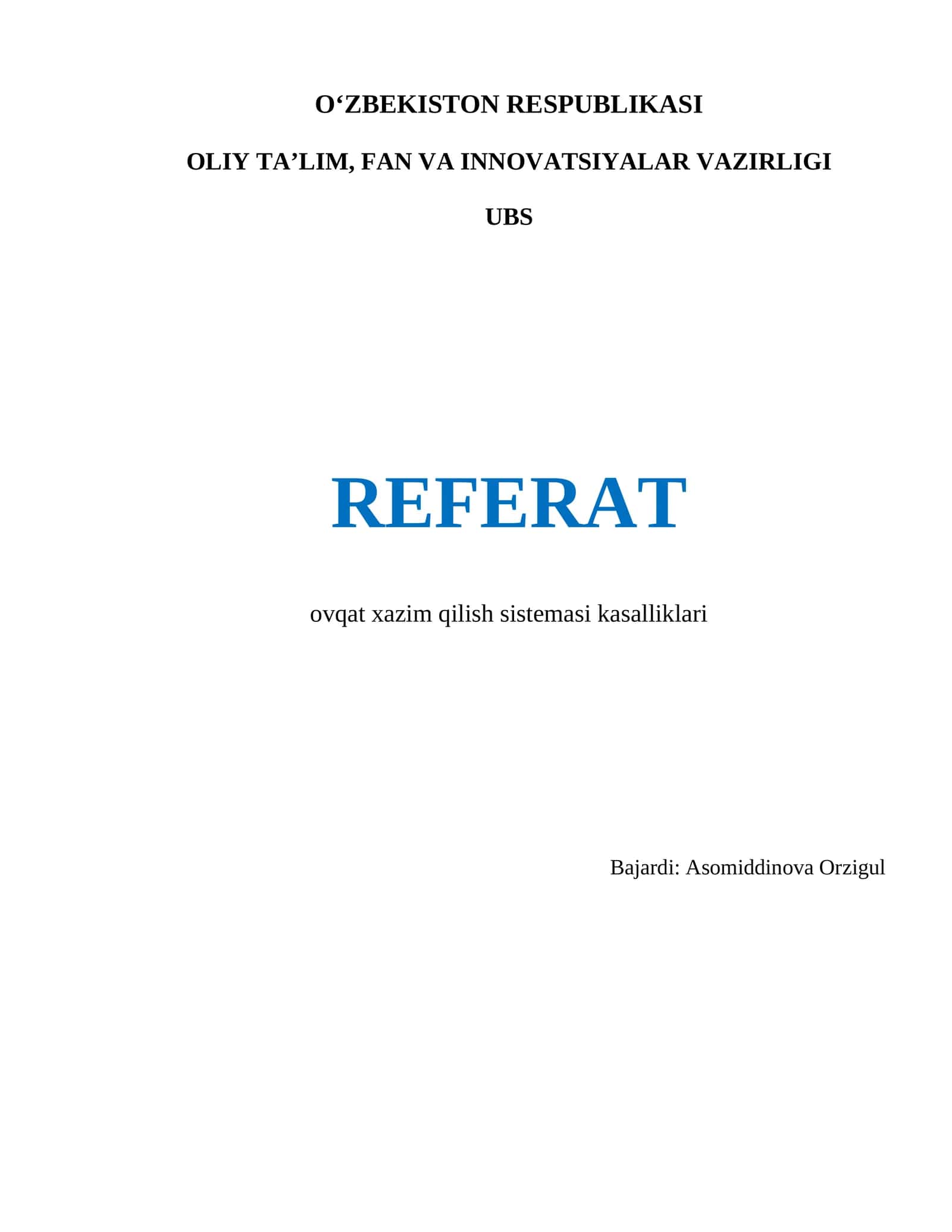 ovqat xazim qilish sistemasi kasalliklari