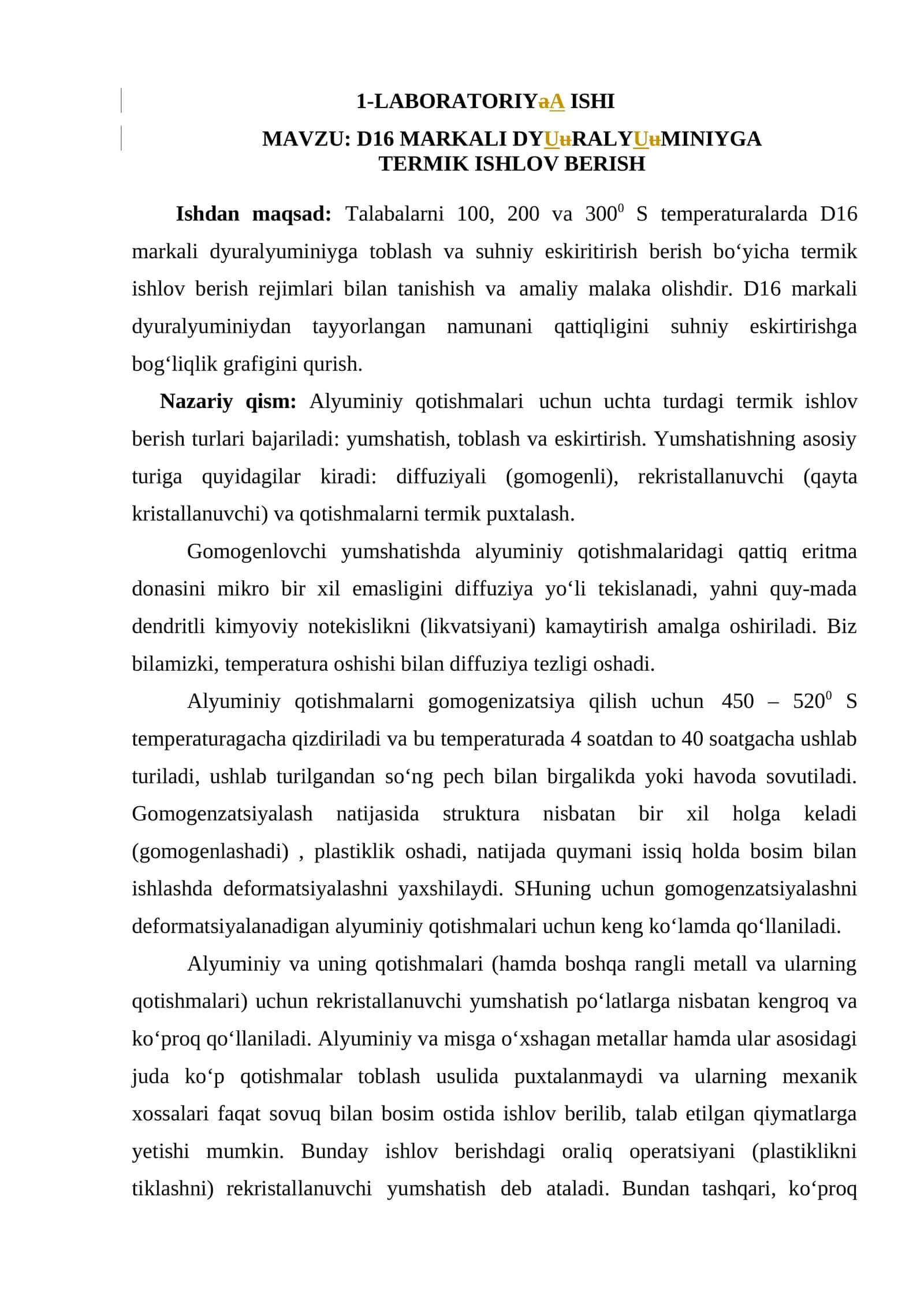 DYURALYUMINIYGA TERMİK İSHLOV BERISH