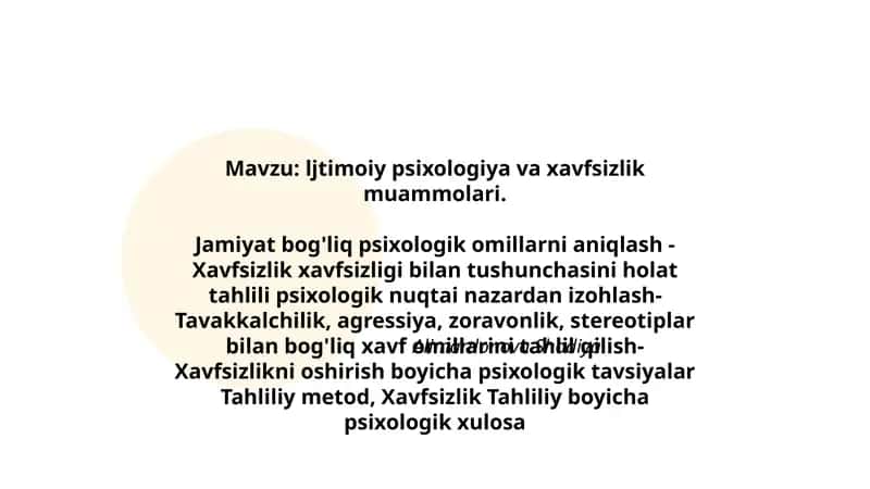 ljtimoiy psixologiya va xavfsizlik muammolari