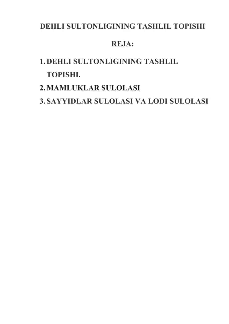DEHLI SULTONLIGINING TASHLIL TOPISHI