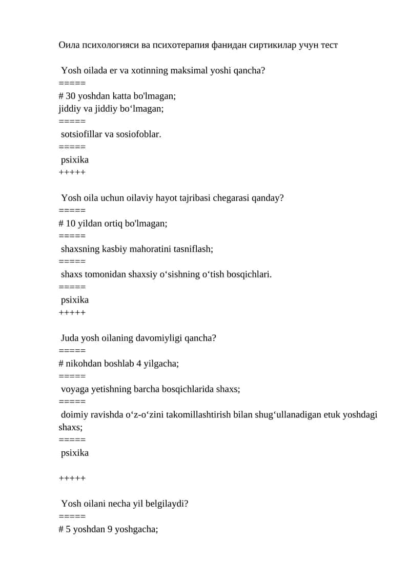 Oilaviy hayotning yoshi qancha