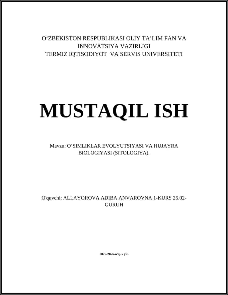O‘simliklar evolyutsiyasi va hujayra biologiyasi (sitologiya)