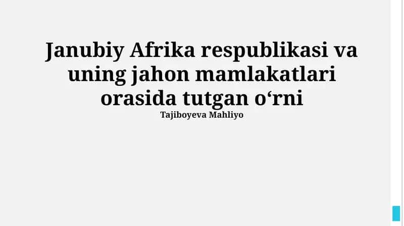 Janubiy Afrika Respublikasining siyosiy tuzumi