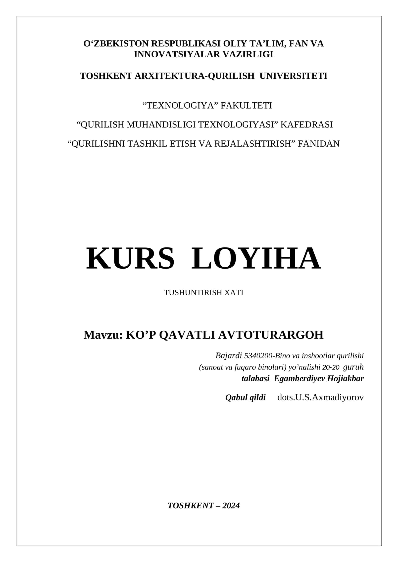 KO’P QAVATLI AVTOTURARGOH