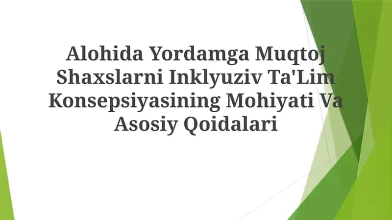 Alohida Yordamga Muqtoj Shaxslarni Inklyuziv Ta'Lim Konsepsiyasining Mohiyati Va Asosiy Qoidalari