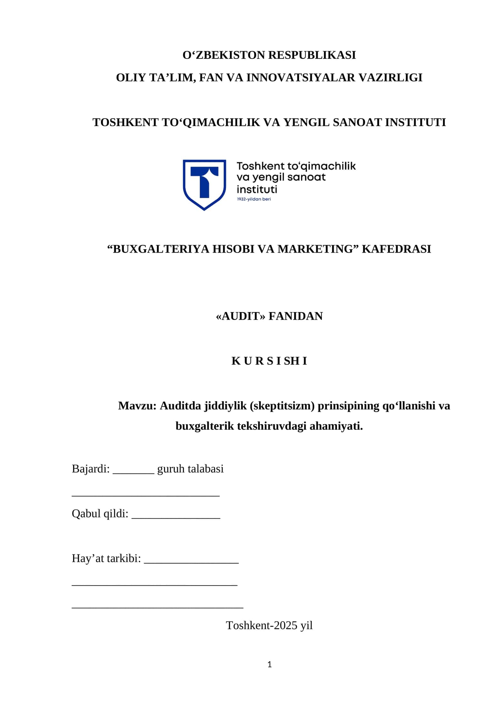 Auditda jiddiylik (skeptitsizm) prinsipining qo‘llanishi va buxgalterik tekshiruvdagi ahamiyati