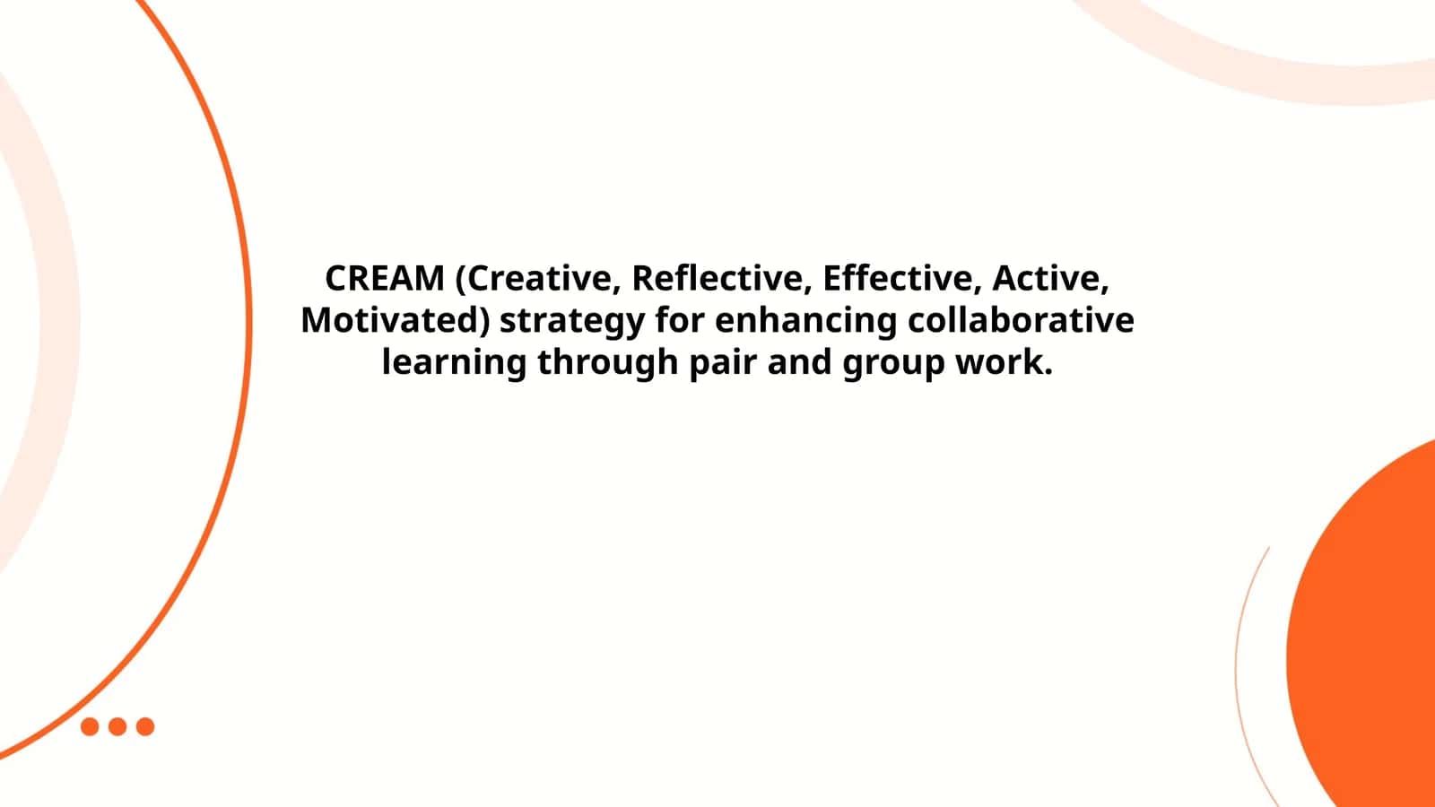 A strategy named CREAM (Creative, Reflective, Effective, Active, Motivated) designed to enhance collaborative learning through pair and group work