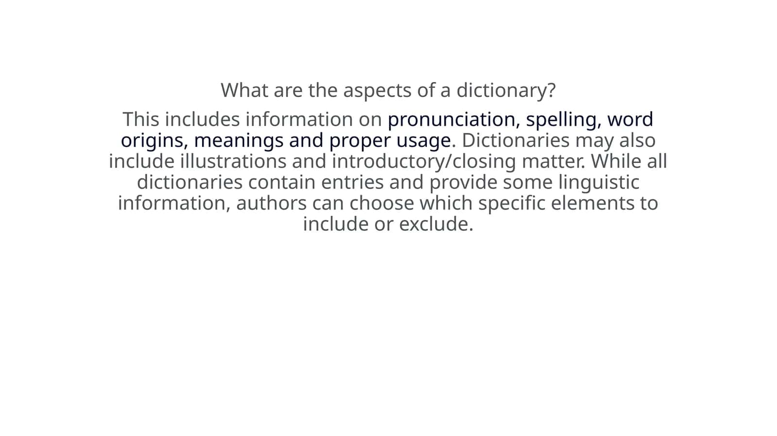Dictionary aspects