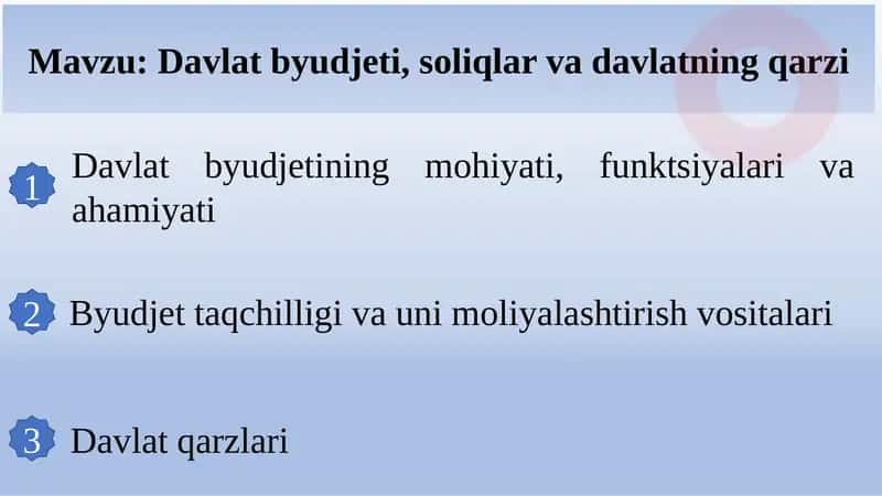 Davlat byudjeti, soliqlar va davlatning qarzi