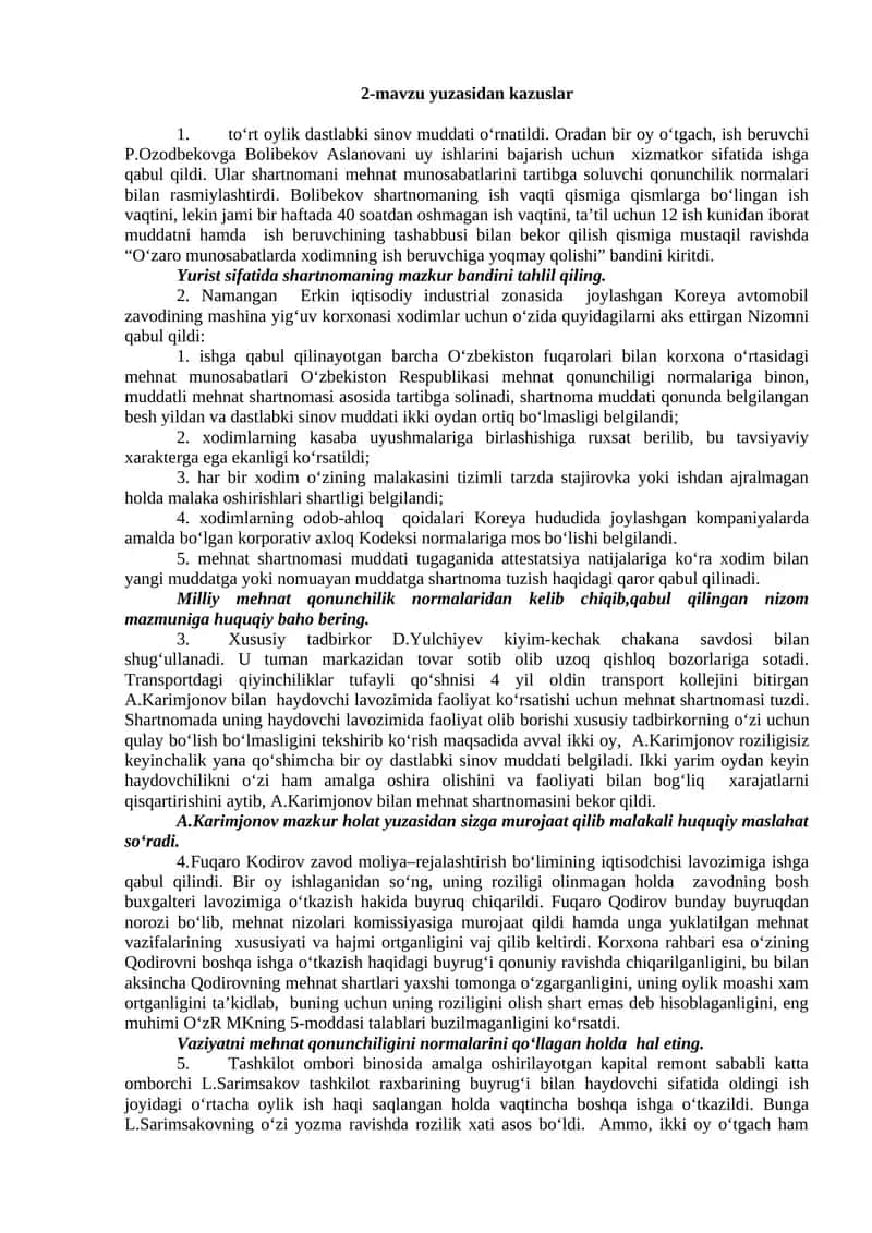 2-mavzu yuzasidan kazuslar